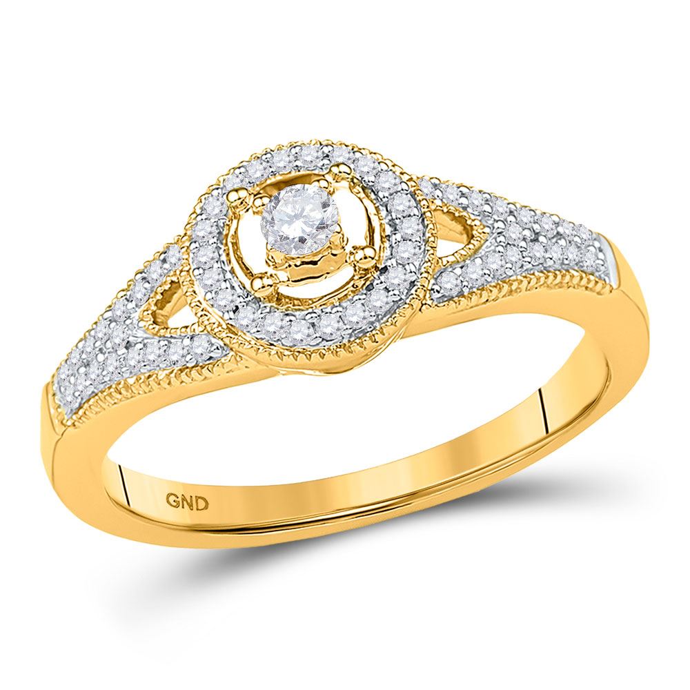 0.25 CTW Diamond Encircled Solitaire Milgrain Promise Bridal Ring 10KT ...