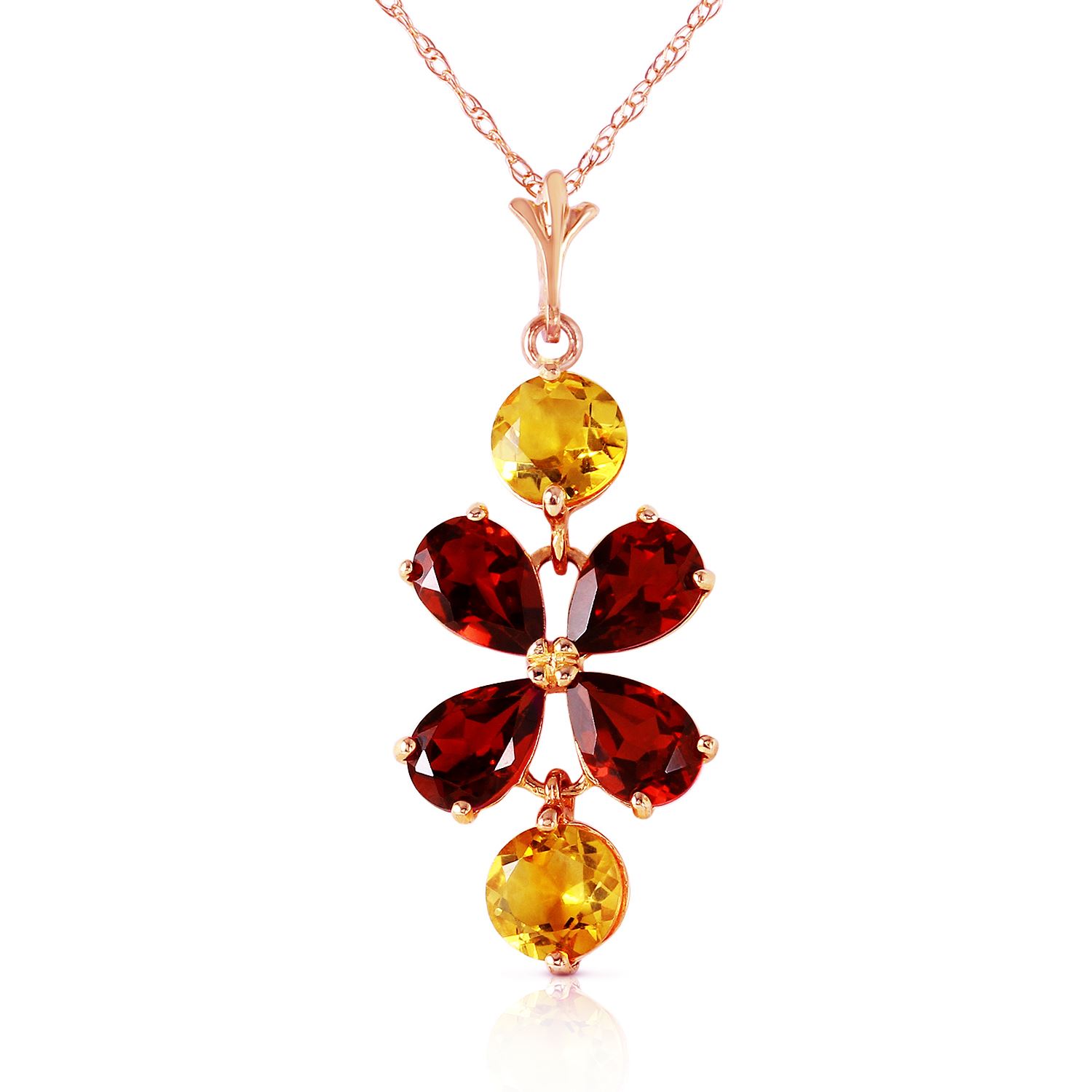 Genuine 3.15 ctw Garnet & Citrine Necklace Jewelry 14KT Rose Gold - REF