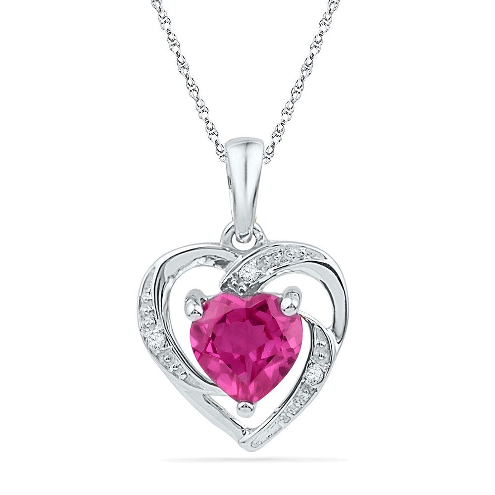 1.12 CTW Created Ruby Heart Love Pendant 10KT White Gold - REF-7N4F
