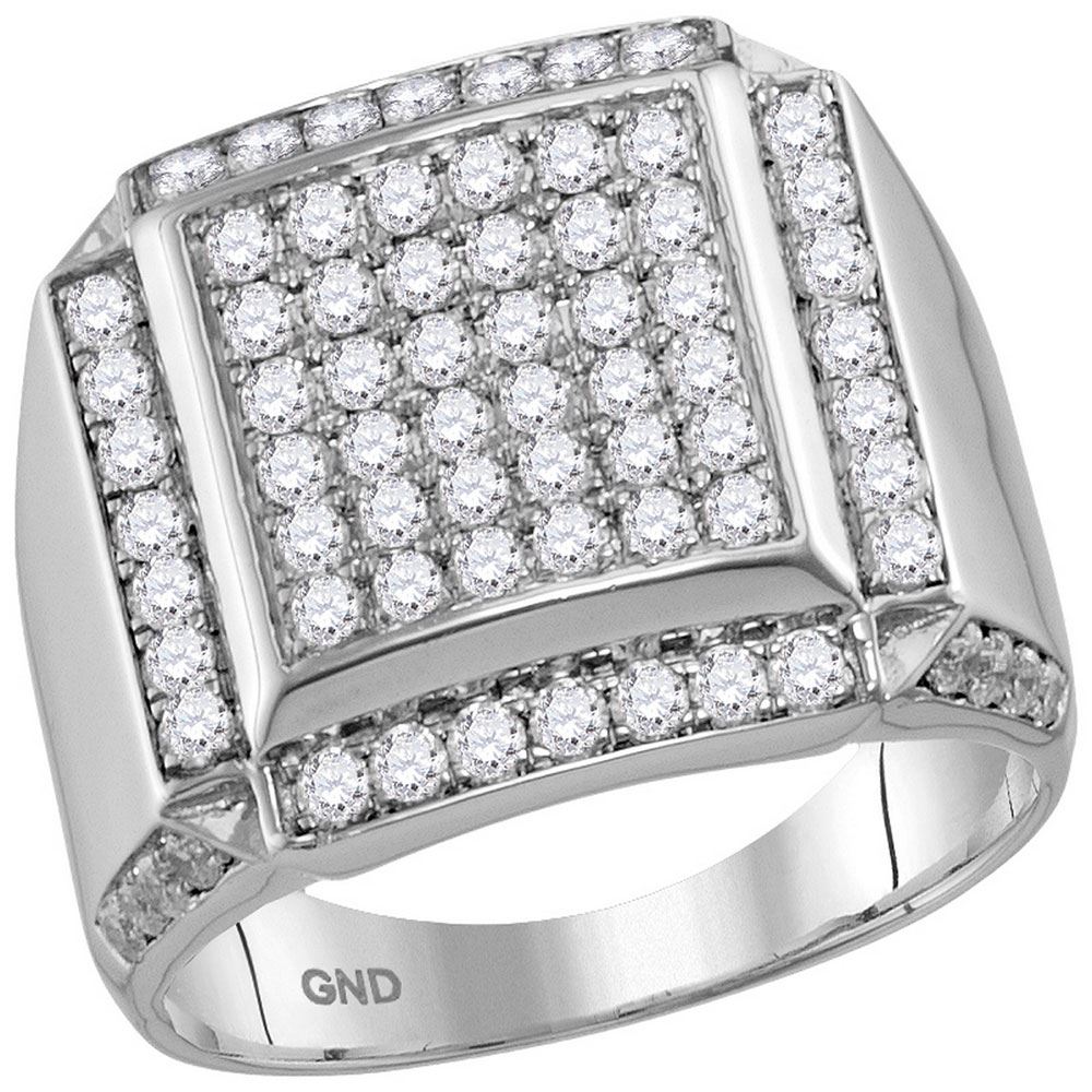 2 CTW Mens Diamond Square Framed Cluster Ring 10KT White Gold - REF-149X9Y