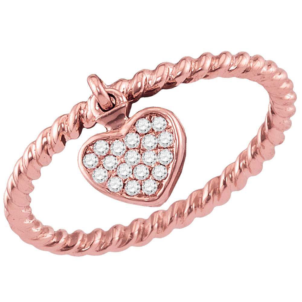 0.11 CTW Diamond Heart Dangle Rope Stackable Ring 10KT Rose Gold - REF ...