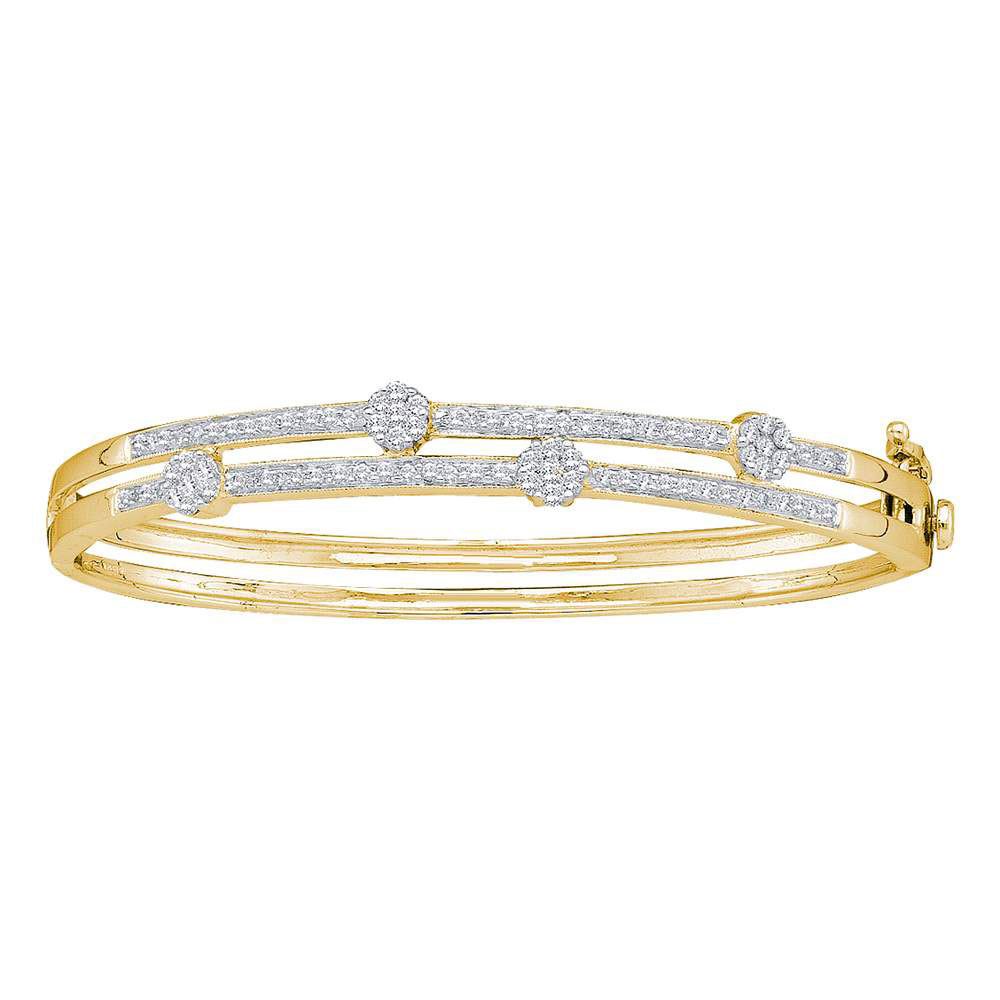 1 CTW Diamond Flower Cluster Bangle Bracelet 14KT Yellow Gold REF165M2H