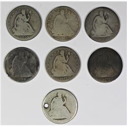 LOT OF SEVEN SEATED HALF DOLLARS