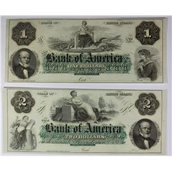 1850'S $1.00 & $2.00 BANK OF AMERICA