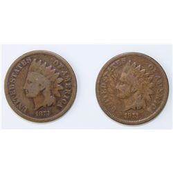 (2) 1873 INDIAN CENTS