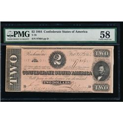 1864 $2 Confederate States of America Note PMG 58