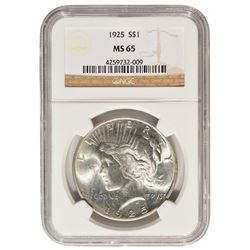 1925 $1 Peace Silver Dollar Coin NGC MS65