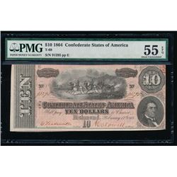 1864 $10 Confederate States of America Note PMG 55EPQ