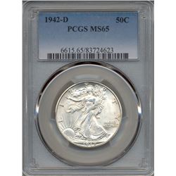 1942-D Walking Liberty Half Dollar Coin PCGS MS65