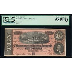 1864 $10 Confederate States of America Note PCGS 58PPQ