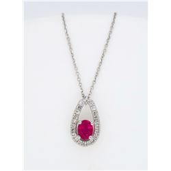 14KT White Gold Ruby and Diamond Pendant with Chain