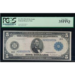 1914 $5 St Louis Federal Reserve Note PCGS 35PPQ