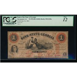 1861 $1 Bank of the State of Georgia Obsolete Note PCGS 12