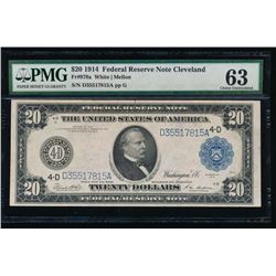 1914 $20 Cleveland Federal Reserve Note PMG 63