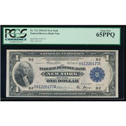 1918 $1 New York Federal Reserve Bank Note PCGS 65PPQ