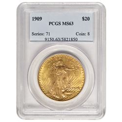 1909 $20 St Gaudens Double Eagle Gold Coin PCGS MS63