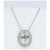 Image 1 : 14KT White Gold Green Amethyst and Diamond Pendant with Chain