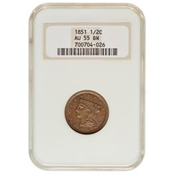 1851 Braided Hair Half Cent NGC AU55BN