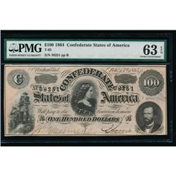 1864 $100 Confederate States of America Note PMG 63EPQ