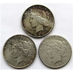 3-SILVER DOLLARS CIRC OR BETTER