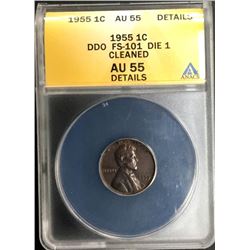 1955 DDO LINCOLN CLEANED AU 55 DETAILS - ANACS