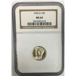 1945-D MERCURY DIME NGC MS 64