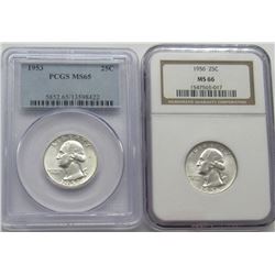 1953-P PCGS MS65 &1956-P MS66 Washington Quarters