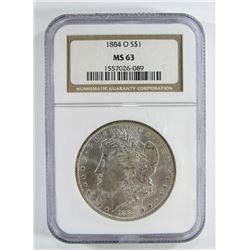 1884-O MORGAN SILVER DOLLAR NGC MS63