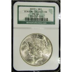 1922 PEACE DOLLAR BINION COLLECTION NGC MS 62