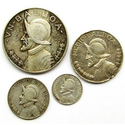 1947 PANAMA 4 COIN BALBOA SILVER