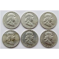 6 FRANKLIN HALF DOLLARS AU/BU