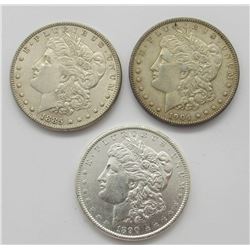 3-AU/UNC MORGAN DOLLARS:  1885, 1890, 1904-O