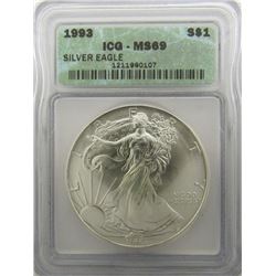 1993 AMERICAN SILVER EAGLE ICG MS69