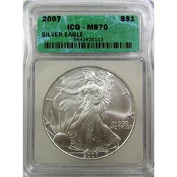 2007 AMERICAN SILVER EAGLE ICG MS 70