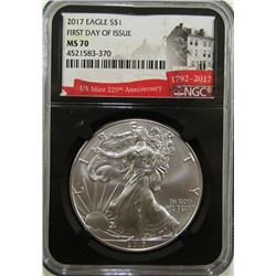 2017 AMERICAN SILVER EAGLE NGC MS70 1st DAY ISSUE