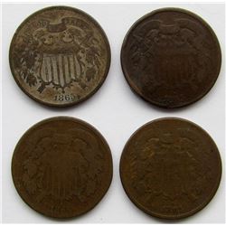 4- 1865 TWO CENT PIECES