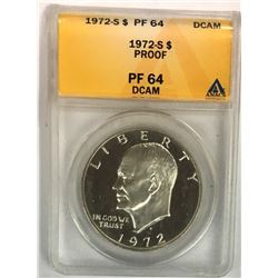 1972-S IKE SILVER DOLLARS ANACS PF 64