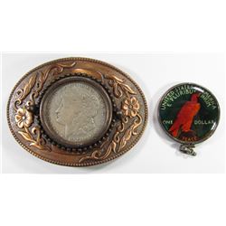 1921 MORGAN BELT BUCKLE; 1925 PEACE W/ ENAMELED