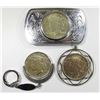 Image 1 : 3 - PEACE DOLLARS: 1922 IN BEZEL, 1924 BELT BUCKLE