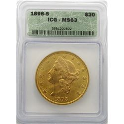 1898-S $20 Gold Liberty ICG MS 63