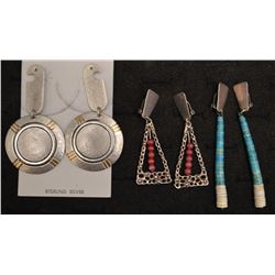 THREE PAIR NAVAJO INDIAN EARRINGS