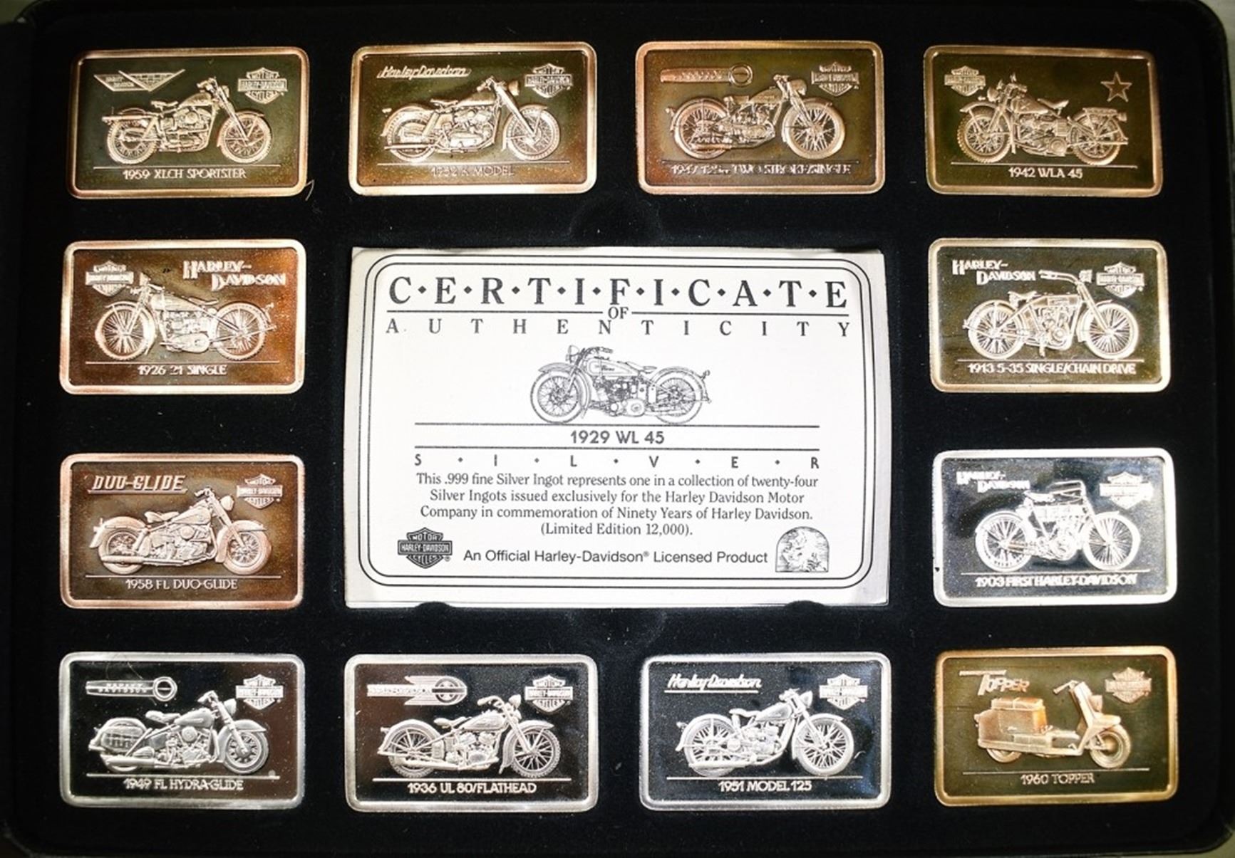 90th ANNIV HARLEY DAVIDSON SILVER BAR SET