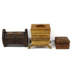 3 Ethnic Lidded Wood Boxes