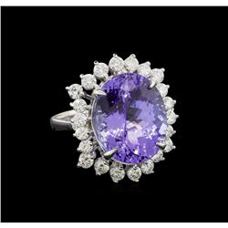 11.57 ctw Tanzanite and Diamond Ring - 14KT White Gold