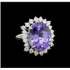 Image 1 : 11.57 ctw Tanzanite and Diamond Ring - 14KT White Gold