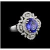 3.76 ctw Tanzanite and Diamond Ring - 14KT White Gold