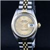 Rolex Ladies 2 Tone 14K Champagne Roman Fluted Datejust Wristwatch