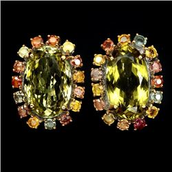 Natural Lemon Quartz & Sapphire 31.66 Ct Earrings