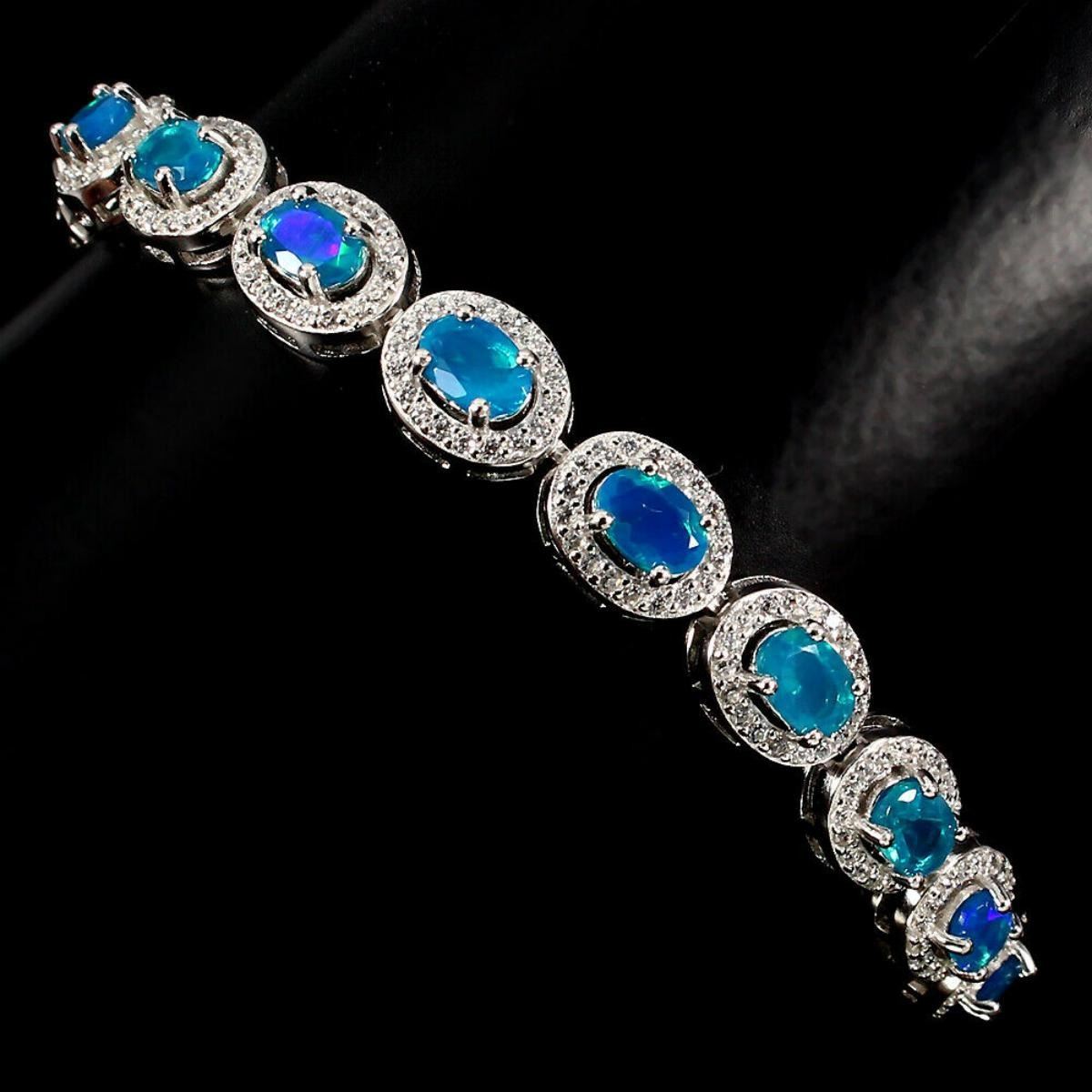 Natural 6x4mm Top Rich Blue Fire Opal Bracelet
