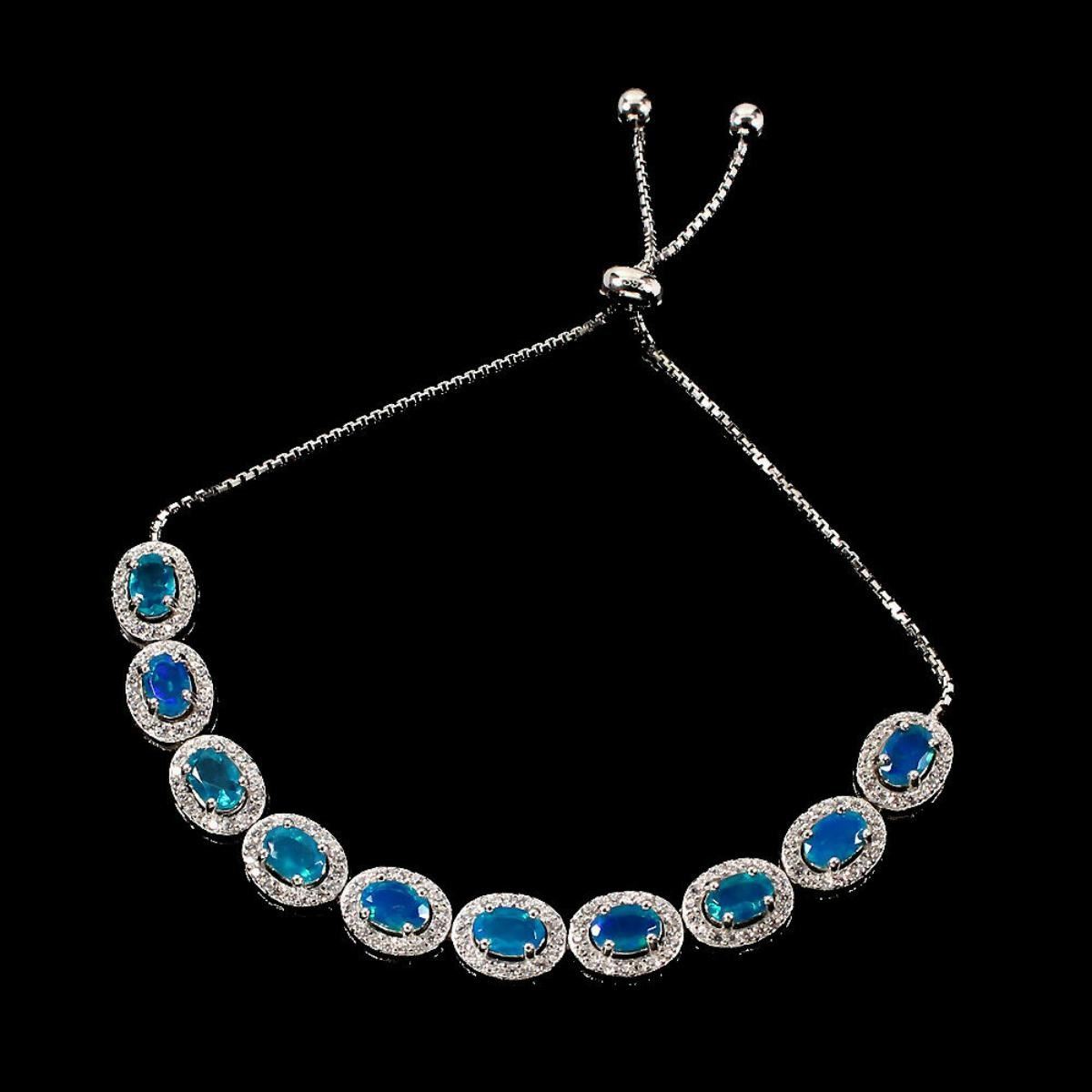 Natural 6x4mm Top Rich Blue Fire Opal Bracelet